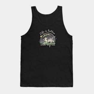 Gardening Cat Yellow Butterfly Lavender Garden Meow Kitty Distressed Vintage Cute Tank Top